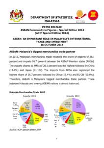 DEPARTMENT OF STATISTICS, MALAYSIA PRESS RELEASE ASEAN Community in Figures - Special Edition[removed]ACIF Special Edition[removed]ASEAN: AN IMPORTANT ROLE IN MALAYSIA’S INTERNATIONAL