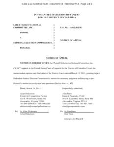 Case 1:11-cv[removed]RLW Document 43 Filed[removed]Page 1 of 2  IN THE UNITED STATES DISTRICT COURT FOR THE DISTRICT OF COLUM BIA  LIBERTARIAN NATIONAL