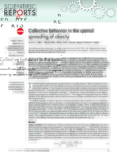 Collective behavior in the spatial spreading of obesity SUBJECT AREAS: APPLIED PHYSICS STATISTICAL PHYSICS, THERMODYNAMICS AND