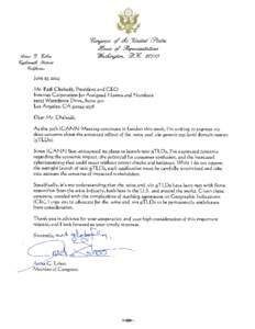 Letter from Anna Eshoo to Fadi Chehade