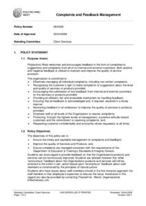 Complaints and Feedback Management  Policy Number[removed]