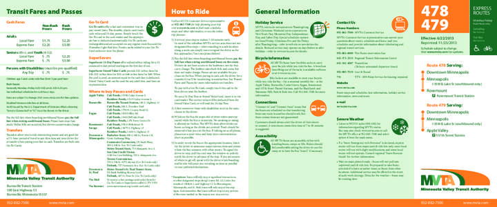 Transit Fares and Passes Cash Fares