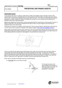 PRESERVING AND PINNING INSECTS  Fact Sheet Hard-bodied Insects To kill insects, place them in a glass jar, add a piece of cotton wool soaked in finger-nail polish remover (ethyl