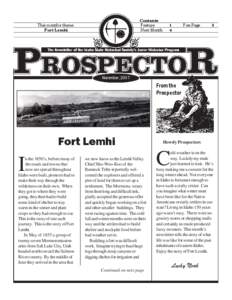 Contents Feature Next Month This month’s theme: Fort Lemhi