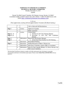 NORTH BAY WATER REUSE AUTHORITY TECHNICAL ADVISORY COMMITTEE Monday, December 14, 2015 Agenda Novato City Hall Council Chambers, 901 Sherman Avenue, Novato, CAConsultants unable to attend in person may call in: Ph