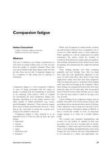Compassion fatigue  Debbie Chesterfield College of Sciences, Massey University Palmerston North, New Zealand