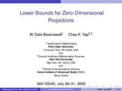 Lower Bounds for Zero-Dimensional Projections W. Dale Brownawell1 Chee K. Yap2,3