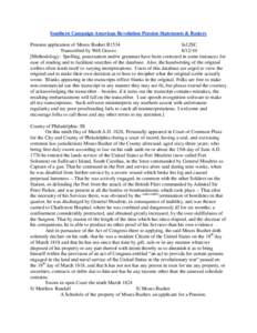 Southern Campaign American Revolution Pension Statements & Rosters Pension application of Moses Busher R1534 fn12SC Transcribed by Will Graves[removed]Methodology: Spelling, punctuation and/or grammar have been correcte