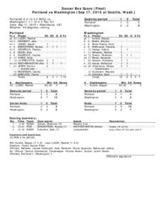 Soccer Box Score (Final) Portland vs Washington (Sep 17, 2015 at Seattle, Wash.) Portland2WCC) vs. Washington7Pac-12) Date: Sep 17, 2015 • Attendance: 287 Weather: 60 degrees, raining