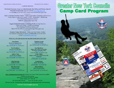 GREATER NEW YORK COUNCILS  BOY SCOUTS OF AMERICA CAMPING SERVICES  Weekend Tent site, Lean-to, Cabin Rentals, Day Hikes and Picnics, Special