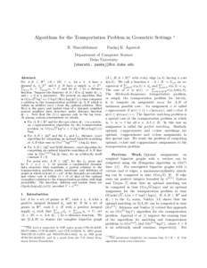 Algorithms for the Transportation Problem in Geometric Settings R. Sharathkumar ∗  Pankaj K. Agarwal