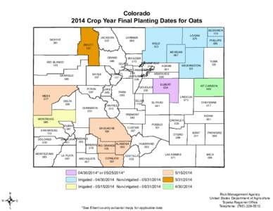 Colorado 2014 Crop Year Final Planting Dates for Oats MOFFAT 081  ROUTT