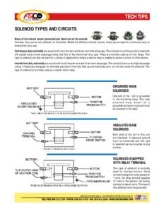 TECH TIPS SOLENOID TYPES AND CIRCUITS Many of the remote mount solenoids look identical on the outside. However, they can be very different on the inside. Beside the different internal circuits, these can be rated for co