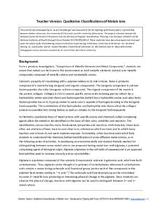 Teacher Version: Qualitative Classifications of Metals Ions This activity was developed by Dr. Susan Hershberger and Susan Gertz for the Fighting with Food project, a partnership between Miami University, the University 