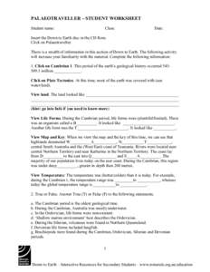 PALAEOTRAVELLER – STUDENT WORKSHEET Student name: Class:  Date: