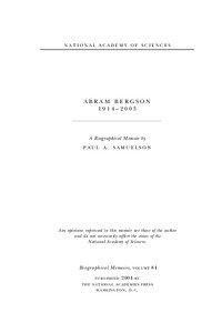 NATIONAL ACADEMY OF SCIENCES  ABRAM BERGSON