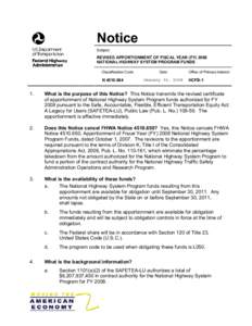 REVISED Apportionment of FY 2008 National Highway System Program Funds