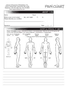 Johnson Chiropractic & Rehabilation, P.A[removed]N. Rolling Road Catonsville, MD[removed]Telephone: [removed]Fax: [removed]www.mypainreliefcenter.com  Pain CHart