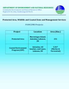 DEPARTMENT OF ENVIRONMENT AND NATURAL RESOURCES Community Environment and Natural Resource Office Region IX-A3, Liloy, Zamboanga del Norte Protected Area, Wildlife and Coastal Zone and Management Services PAWCZMS Project