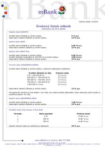 Úrokový lístek č.9/2010  Úrokový lístek mBank (účinnost odOsobní účet mKONTO Kreditní denní zůstatek je úročen sazbou