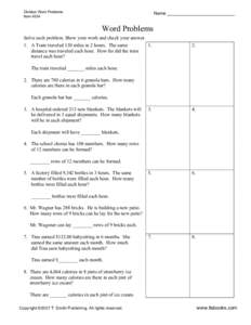 Division Word Problems for Fourth Grade