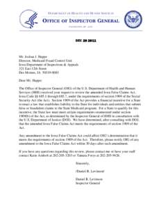 Iowa Flase Claims Act Review Letter