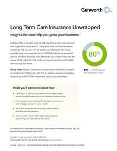 Long Term Care Insurance Unwrapped Insights that can help you grow your business At least 70% of people over 65 will need long term care services and support at some point.1 Long term care can be expensive, creating a ri