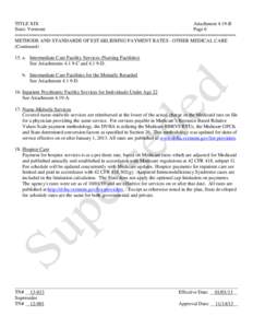 TITLE XIX Attachment 4.19-B State: Vermont Page 6 =============================================================================== METHODS AND STANDARDS OF ESTABLISHING PAYMENT RATES - OTHER MEDICAL CARE