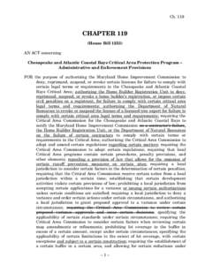 Ch[removed]CHAPTER 119 (House Bill[removed]AN ACT concerning Chesapeake and Atlantic Coastal Bays Critical Area Protection Program –