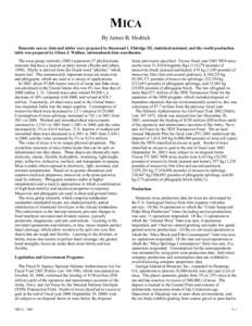 MICA By James B. Hedrick Domestic survey data and tables were prepared by Raymond I. Eldridge III, statistical assistant, and the world production table was prepared by Glenn J. Wallace, international data coordinator. T