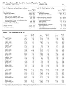 2000 Census Summary File One (SF1) - Maryland Population Characteristics Area Name: Calvert County  Jurisdiction: 009