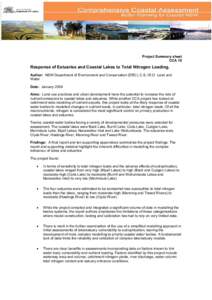 Project Summary sheet CCA 18 Response of Estuaries and Coastal Lakes to Total Nitrogen Loading. Author: NSW Department of Environment and Conservation (DEC), C.S.I.R.O. Land and Water