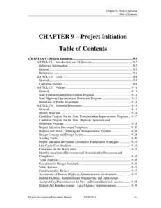 Chapter 9 – Project Initiation Table of Contents CHAPTER 9 – Project Initiation Table of Contents CHAPTER 9 – Project Initiation............................................................................ 9-5