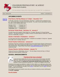 WEEKLY NEWSLETTER  MONDAY 15 DECEMBER 2014 UPCOMING EVENTS View Full