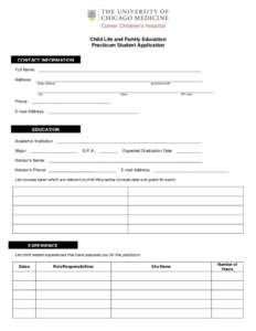 Child Life and Family Education Practicum Student Application