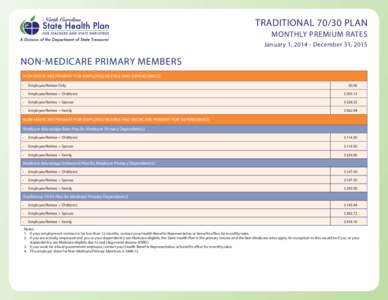 TRADITIONAL[removed]PLAN MONTHLY PREMIUM RATES January 1, [removed]December 31, 2015 NON-MEDICARE PRIMARY MEMBERS NON-MEDICARE PRIMARY FOR EMPLOYEE/RETIREE AND DEPENDENT(S)