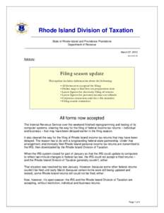 Rhode Island Division of Taxation State of Rhode Island and Providence Plantations Department of Revenue March 07, 2013 ADV