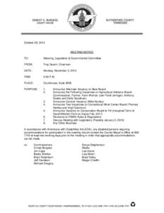 October 29, 2014  MEETING NOTICE TO:  Steering, Legislative & Governmental Committee