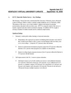 KENTUCKY VIRTUAL UNIVERSITY UPDATE A. Agenda Item E-2 September 18, 2000