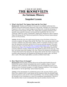 Snapshot Lessons 1. What’s the Deal? The Square Deal and the New Deal Background: Theodore and Franklin D. Roosevelt were different politicians from different parties but both became champions of the people. Theodore w