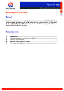 Guidance note N[removed]GN0191 Revision 5 June 2014 Noise exposure standards Concept The purpose of this guidance note is to clarify the noise exposure standards that NOPSEMA will enforce at