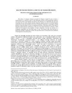 REACŢII TRANSILVĂNENE LA EDICTUL DE TOLERANŢĂ IOSEFIN TRANSYLVANIAN REACTIONS TO THE TOLERANCE ACT OF EMPEROR JOSEPH II