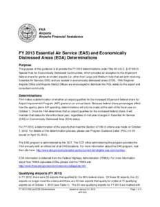 FY 2013 Essential Air Service (EAS) and Economically Distressed Areas (EDA) Determinations, 24 January 2014