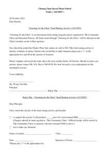 Cheung Chau Sacred Heart School Notice[removed] October, 2014 Dear Parents, 