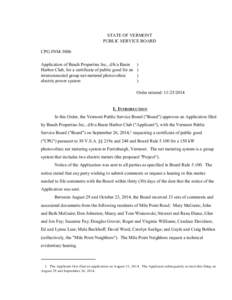 CPG #NM-5006 Order STATE OF VERMONT PUBLIC SERVICE BOARD CPG #NM-5006 Application of Beach Properties Inc., d/b/a Basin Harbor Club, for a certificate of public good for an