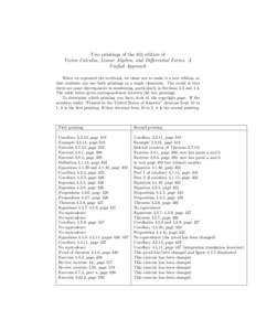 Two printings of the 4th edition of Vector Calculus, Linear Algebra, and Differential Forms: A Unified Approach When we reprinted the textbook, we chose not to make it a new edition, so that students can use both printin