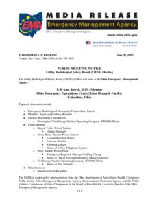 FOR IMMEDIATE RELEASE Contact: Jay Carey, Ohio EMA, (June 29, 2015  PUBLIC MEETING NOTICE