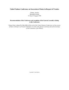 United Nations Conference on Succession of States in Respect of Treaties, volume II, Resumed Session, 1978 : Summary Records of the plenary meetings and of the meetings of the Committee of the Whole