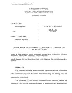 [Cite as State v. Simmonds, 2012-Ohio[removed]IN THE COURT OF APPEALS TWELFTH APPELLATE DISTRICT OF OHIO CLERMONT COUNTY