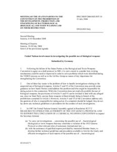 MEETING OF THE STATES PARTIES TO THE CONVENTION ON THE PROHIBITION OF THE DEVELOPMENT, PRODUCTION AND STOCKPILING OF BACTERIOLOGICAL (BIOLOGICAL) AND TOXIN WEAPONS AND ON THEIR DESTRUCTION